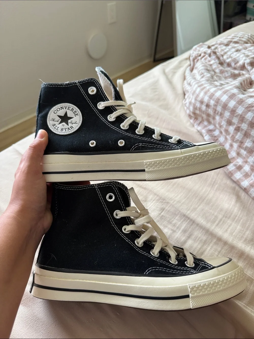 Converse Black High-Top Canvas Sneakers with Cream Accents - Picture 2 of 7
